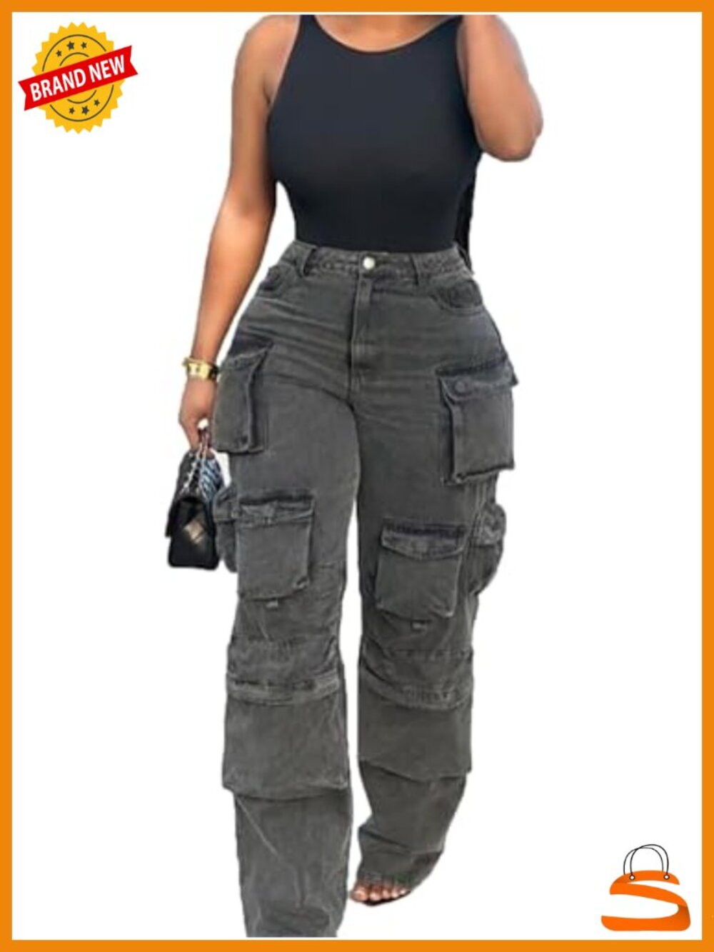 High Waisted Baggy Cargo Jeans Y2K Wide Leg Streetwear Pants